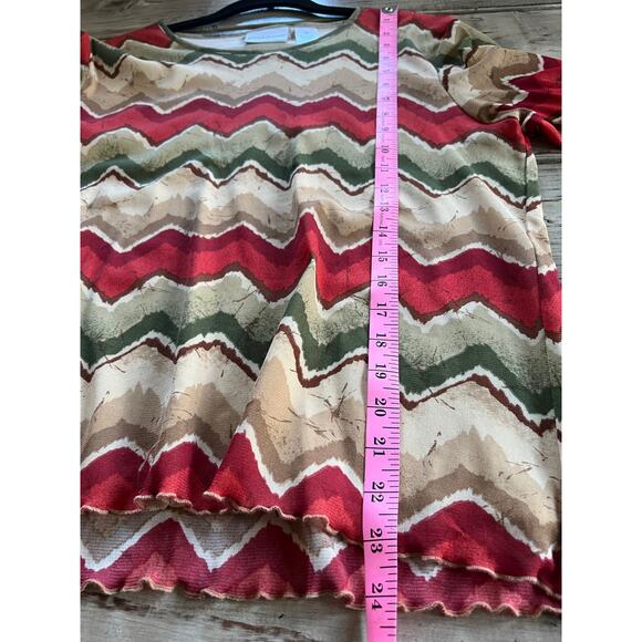 Alfred Dunner Petite size PM fall colors chevron blouse pullover 3/4 sleeve EUC - Picture 5 of 5